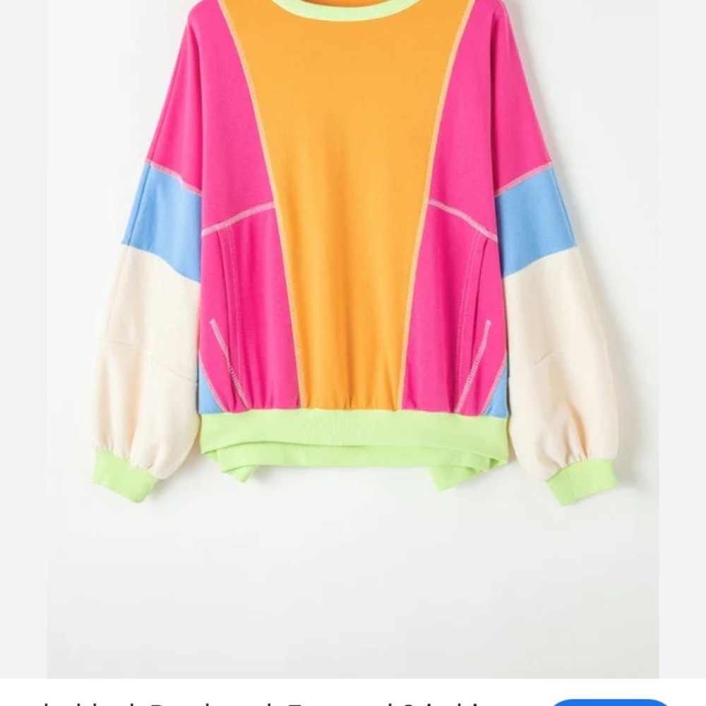 BiBi colorful patchwork exposed stitching colorblock oversized crewneck top XL - Picture 10 of 10